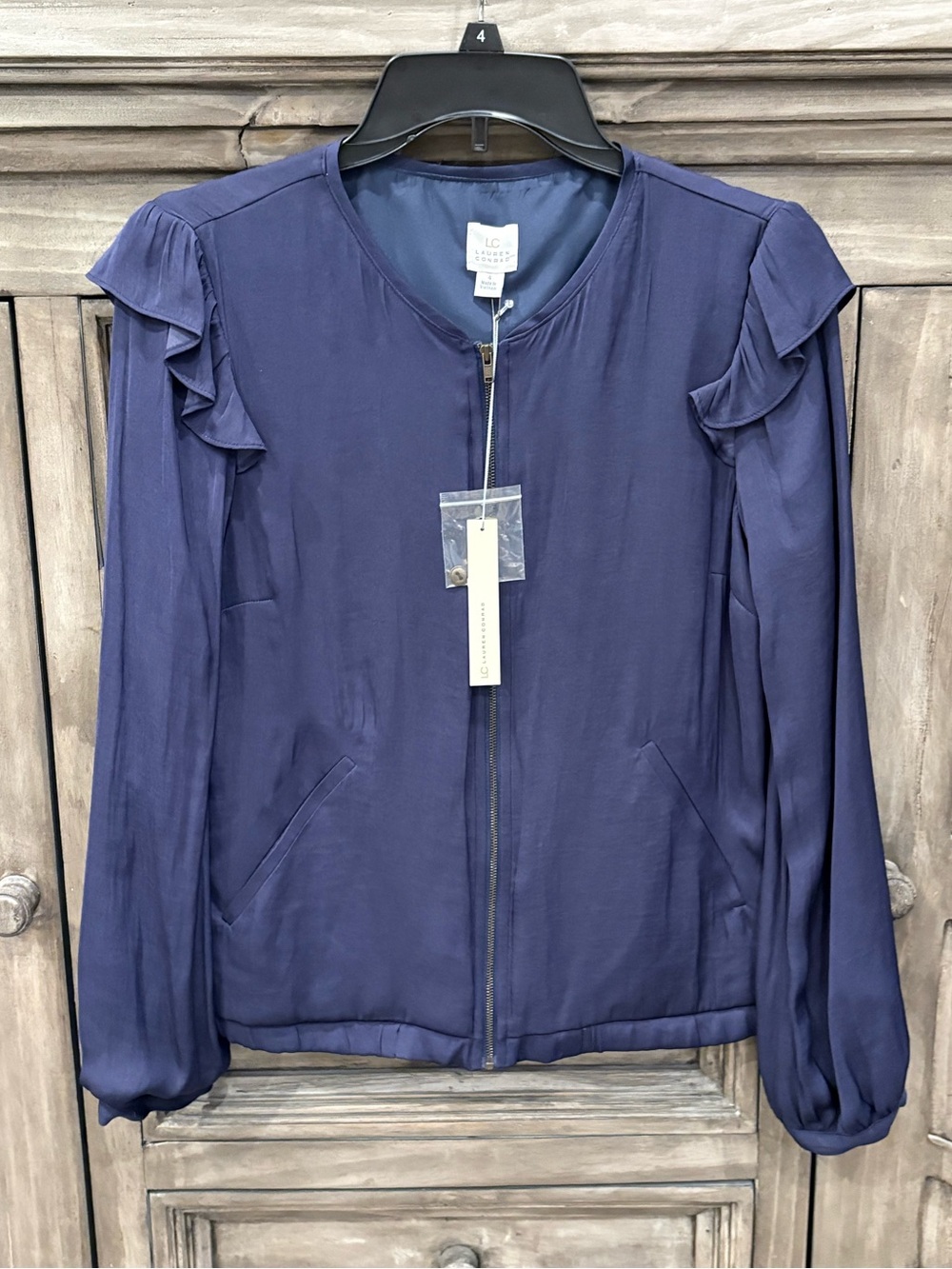 NWT Women’s LAUREN CONRAD Navy Ruffle-Shoulder Zip Jacket/Top (4)